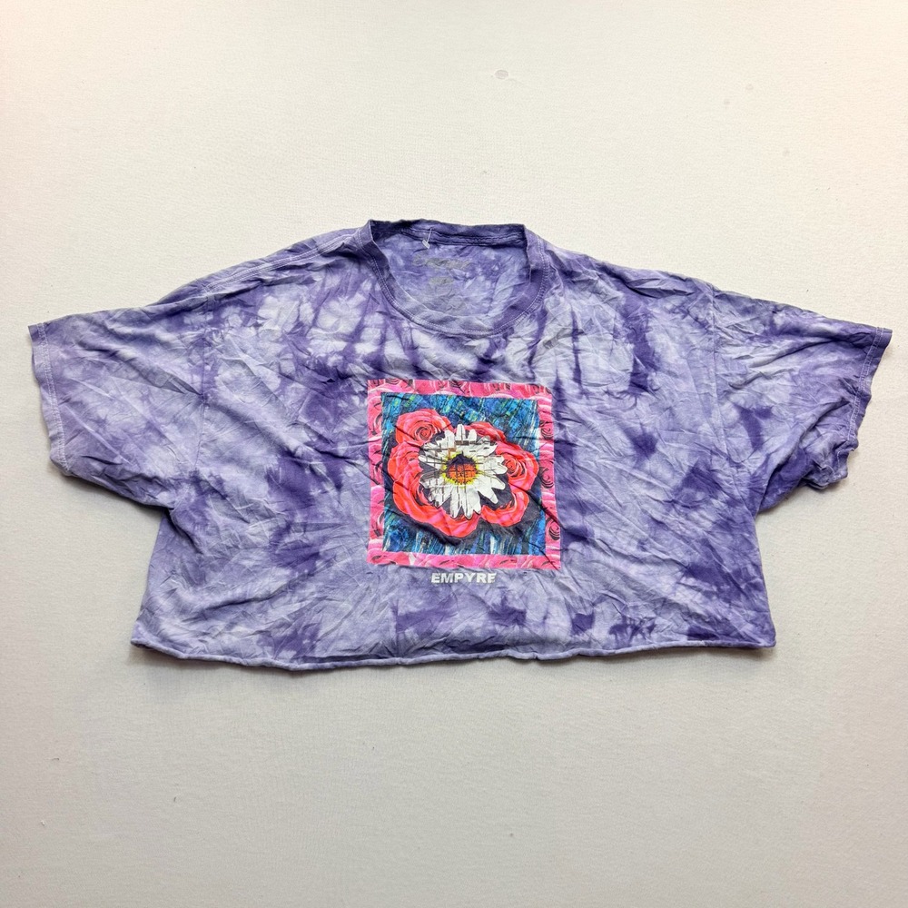 Empyre Crop Top Women Extra Large Purple Excellent Tie Dye Floral Graphic Tee